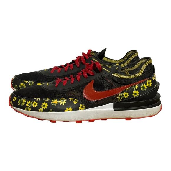 Nike Waffle One Floral Black Red Yellow Sneakers Men's 15 DQ7676-001 Running - Picture 4 of 8